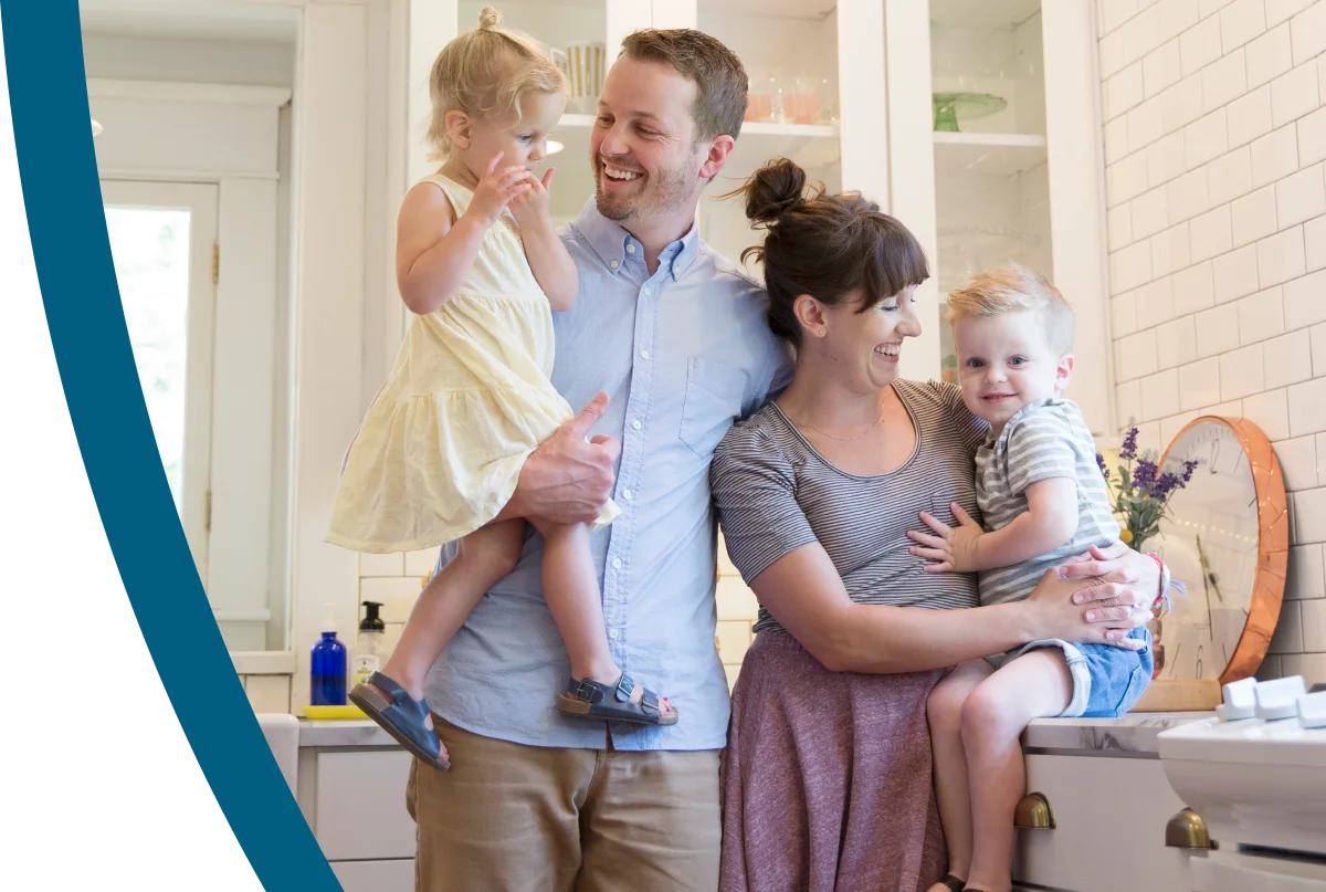 Family at home with security and life-safety systems